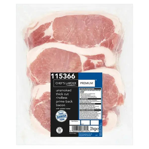 Chef's Larder Premium Unsmoked Thick Cut Rindless Prime Back Bacon 2kg