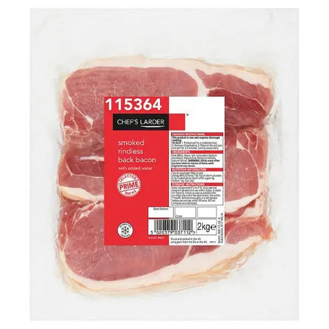 Chef's Larder Smoked Rindless Back Bacon with Added Water 2kg