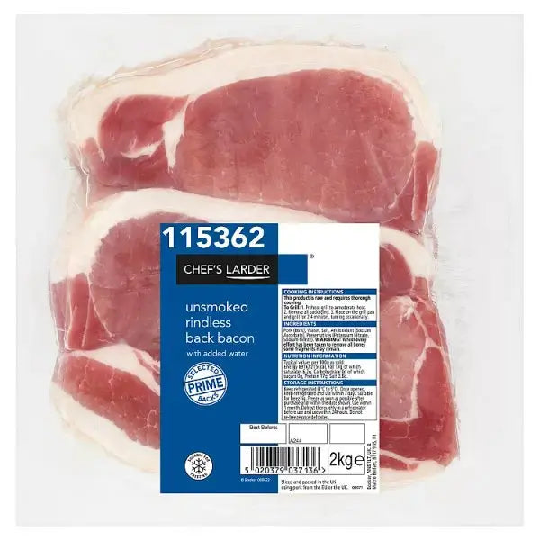Chef's Larder Unsmoked Rindless Back Bacon 2kg