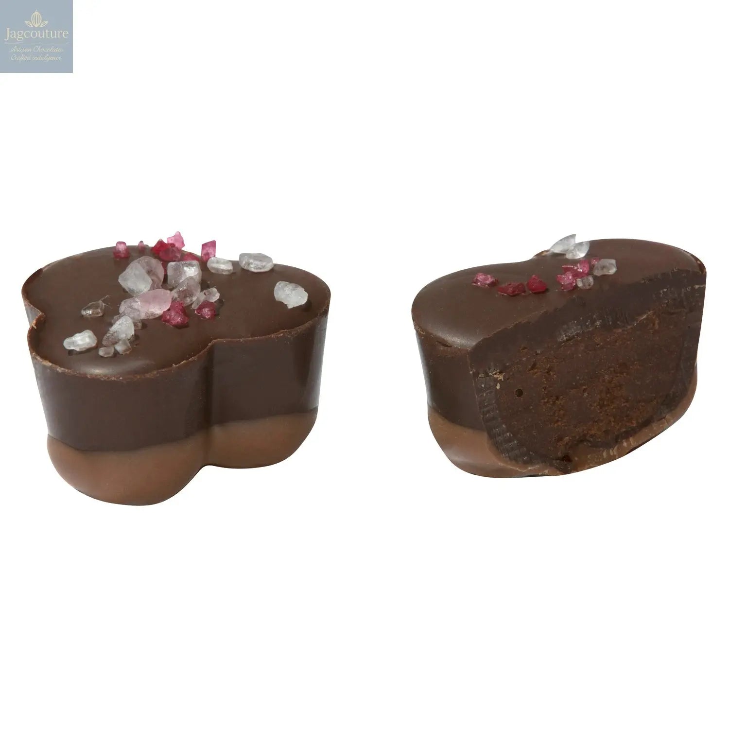 Cherry - sea salted cherry ganache in milk and dark chocolate 13.5g - Jag Couture Chocolates