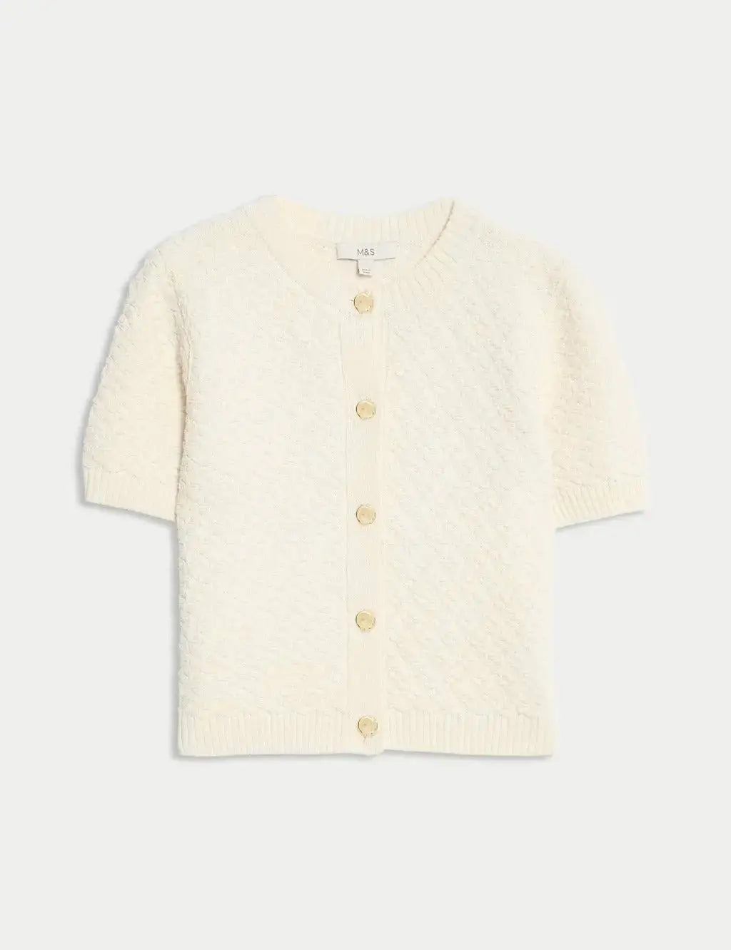Cotton Blend Textured Button Front Cropped Cardigan