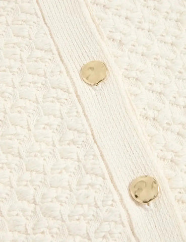 Cotton Blend Textured Button Front Cropped Cardigan