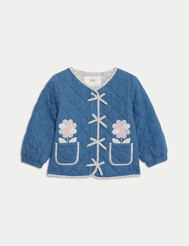 M&S Cotton Rich Denim Quilted Jacket (0-3 Yrs)