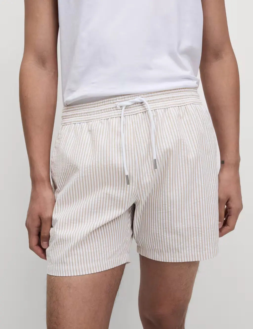 M&S Cotton Rich Seersucker Striped Swim Shorts
