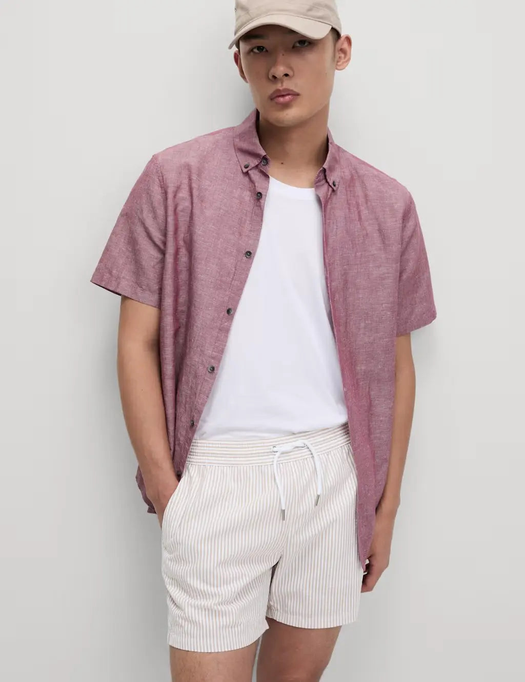 M&S Cotton Rich Seersucker Striped Swim Shorts