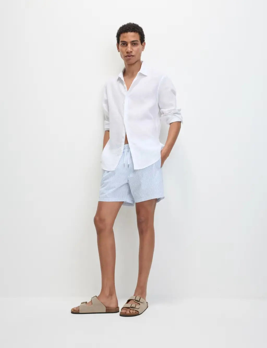 M&S Cotton Rich Seersucker Striped Swim Shorts