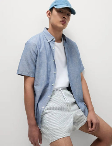 M&S Cotton Rich Seersucker Striped Swim Shorts