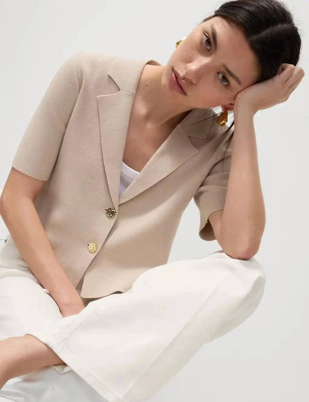 Cotton Rich Textured Knitted Blazer