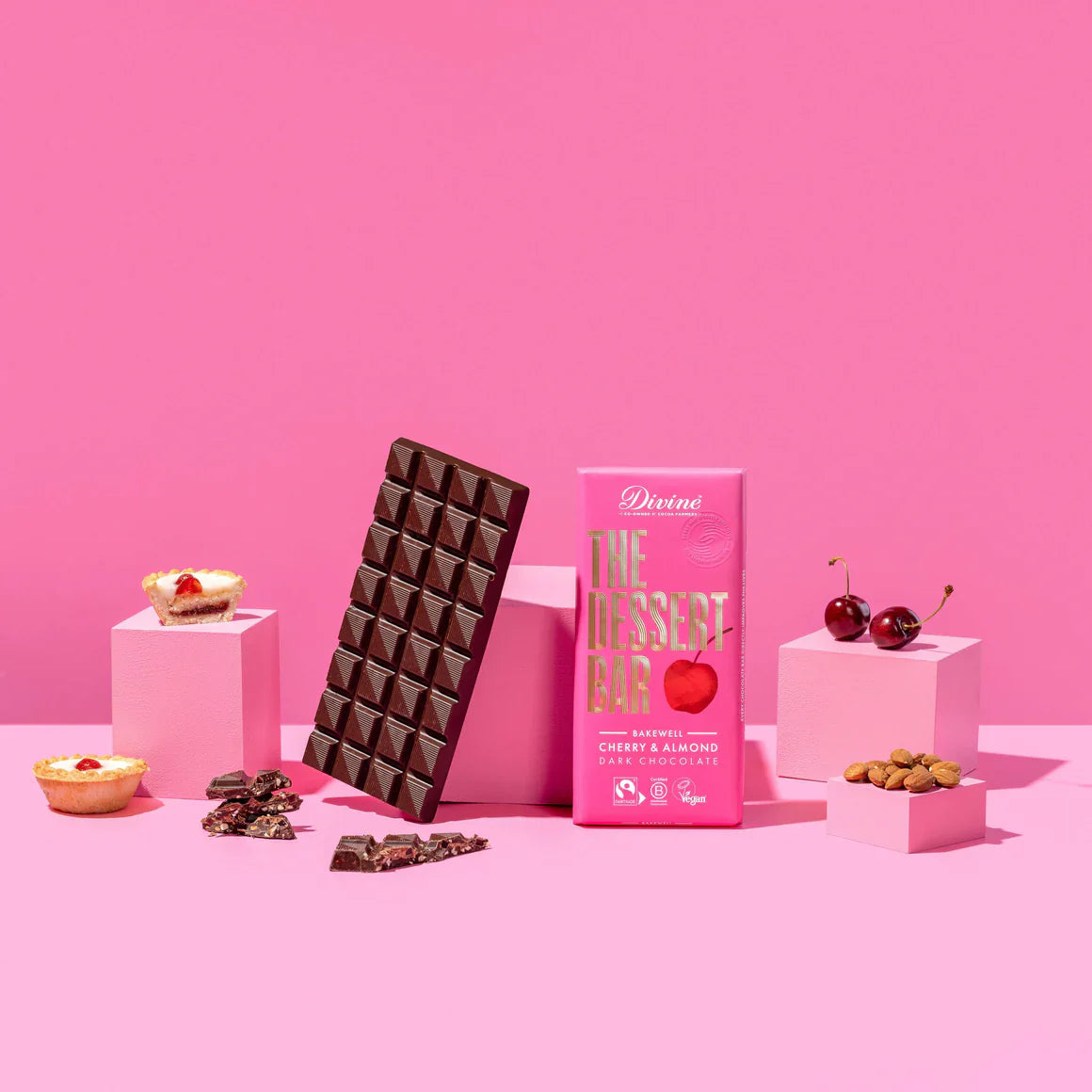 60% Dark Chocolate Bakewell with Cherry & Almond - Divine Chocolate - 180g
