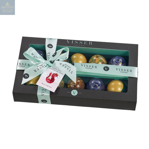 Deluxe gift box of 10 boozy Picasso chocolates with menu tag - Jag Couture Chocolates