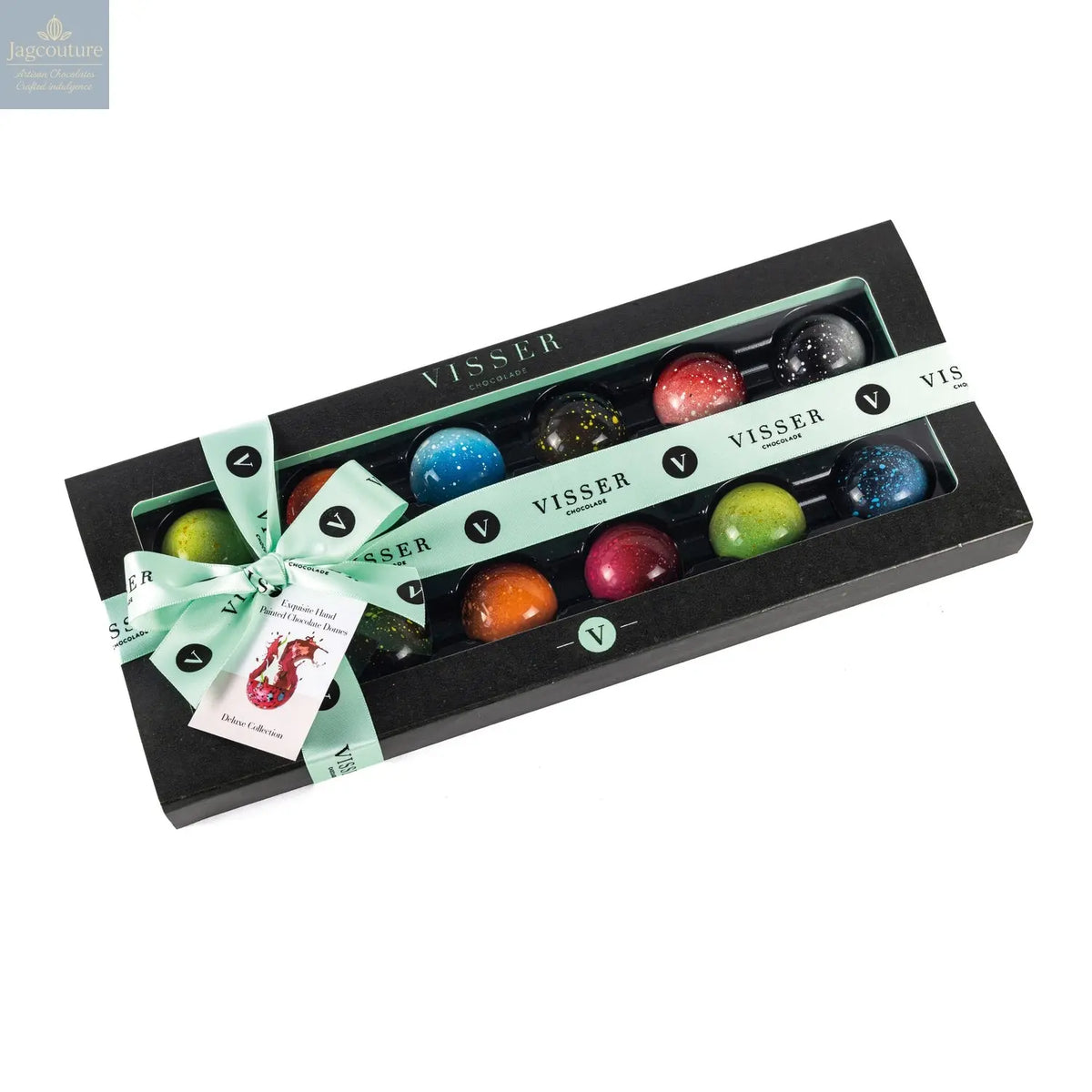 Deluxe gift box of 12 Midi Picasso chocolates with menu tag - Jag Couture Chocolates