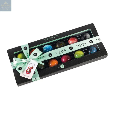 Deluxe gift box of 12 Midi Picasso chocolates with menu tag - Jag Couture Chocolates
