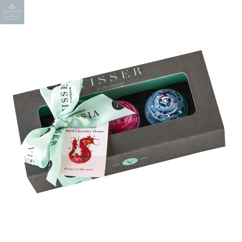 Deluxe gift box of 3 fruity Picasso chocolates with menu tag - Jag Couture Chocolates
