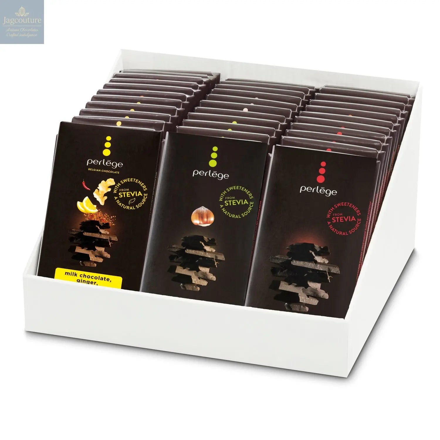 Display of assorted tablets (6 each of 6 flavours) Jag Couture Chocolates