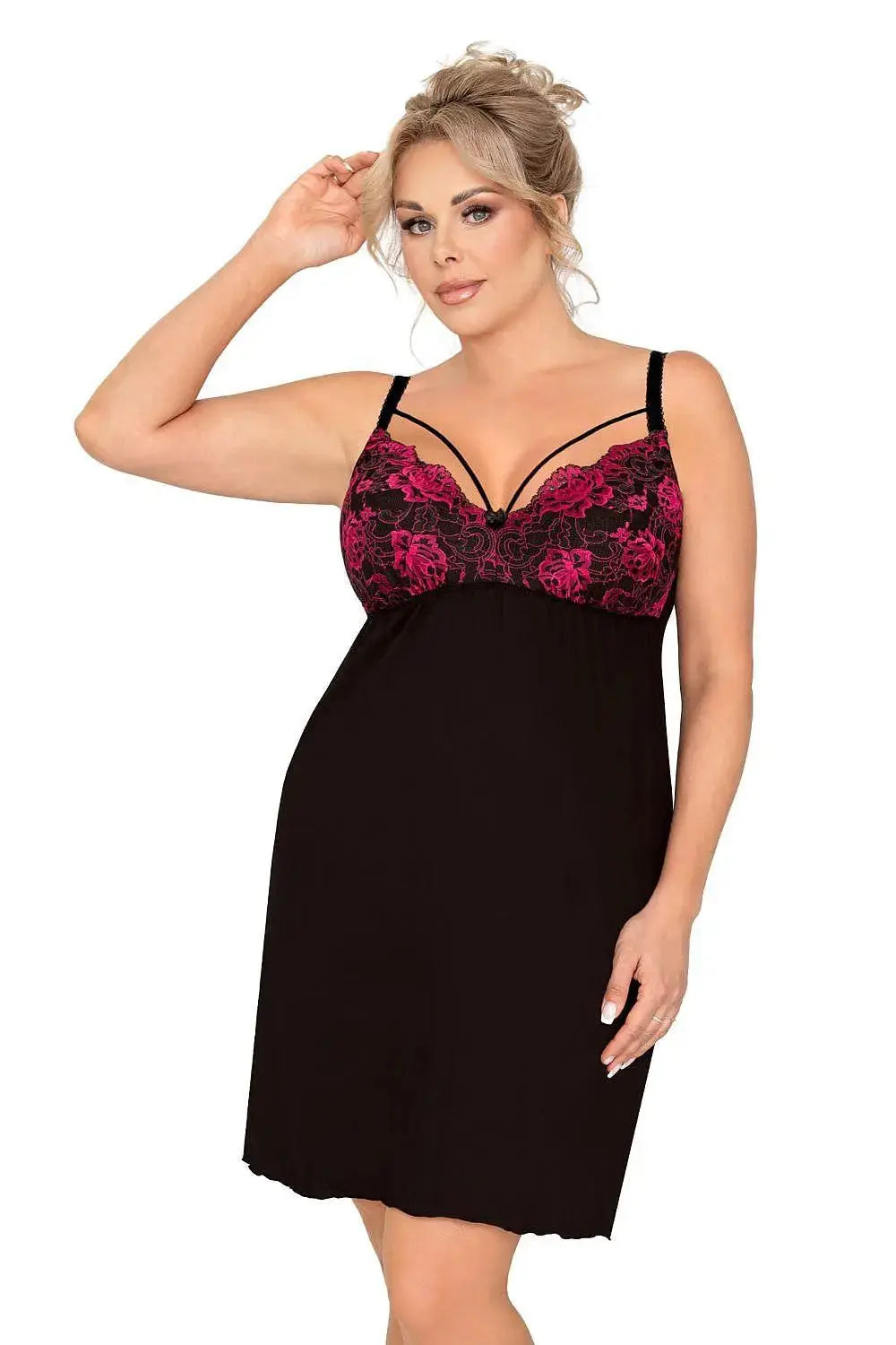Donna fuchsia-colored roses nightgown