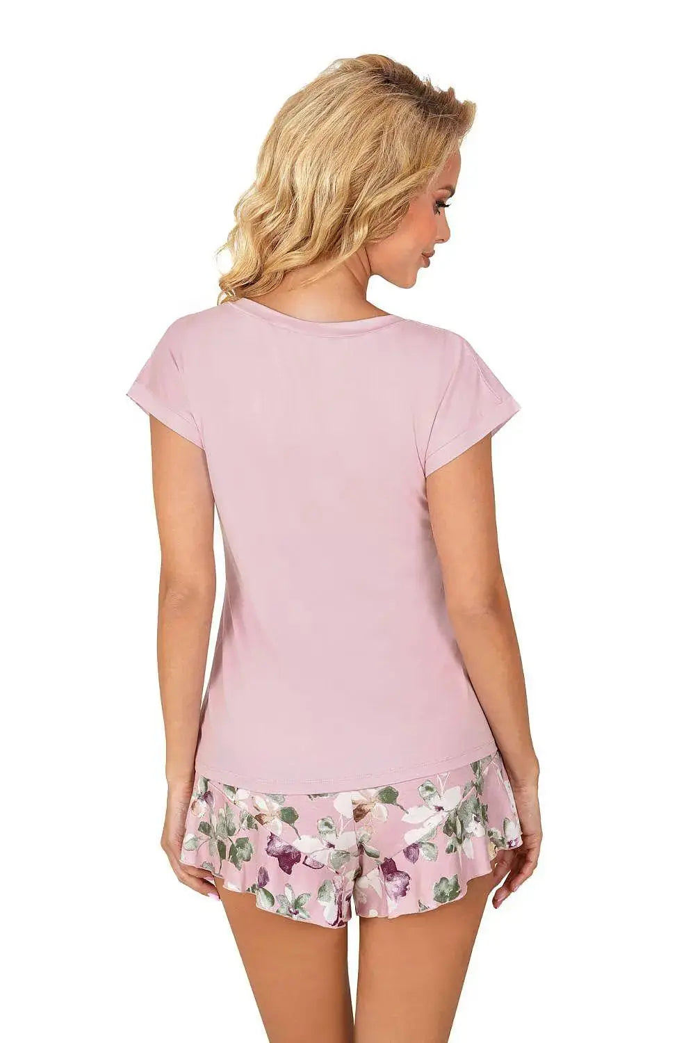 Donna solid-colored t-shirt and patterned shorts womens pajamas