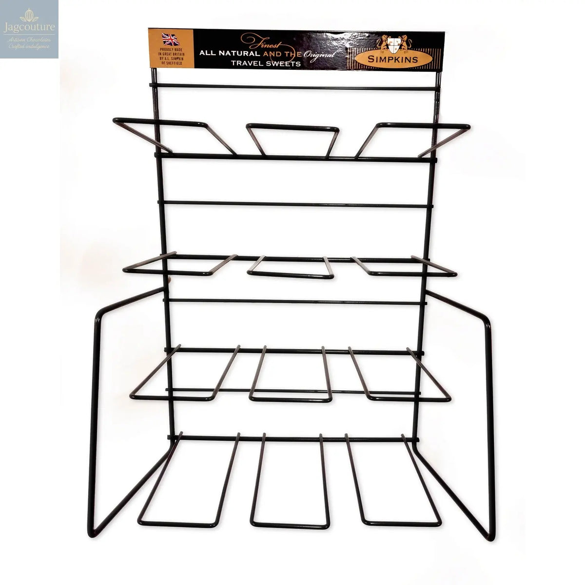 Empty stand for holding 12 x 4 tins (d) 18 x (w) 32 x (h) 51cm (FOC with 24 outers) Jag Couture Chocolates