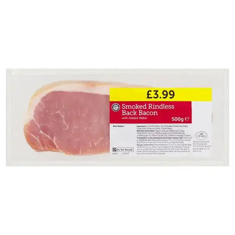 Euro Shopper Smoked Rindless Back Bacon with Added Water 500g