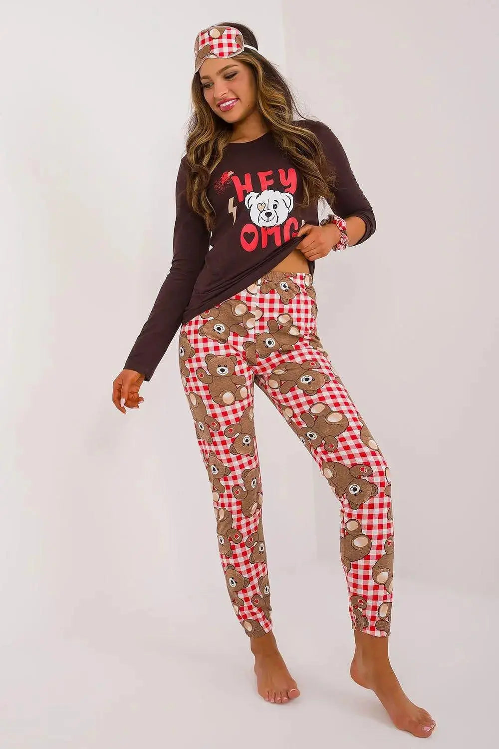 Factory Price blouse, pants, blindfold and hair elastic womens pajamas