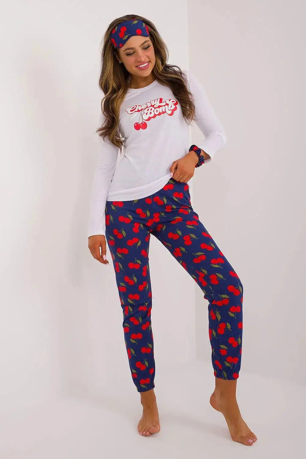 Factory Price blouse, pants, blindfold and hair elastic womens pajamas
