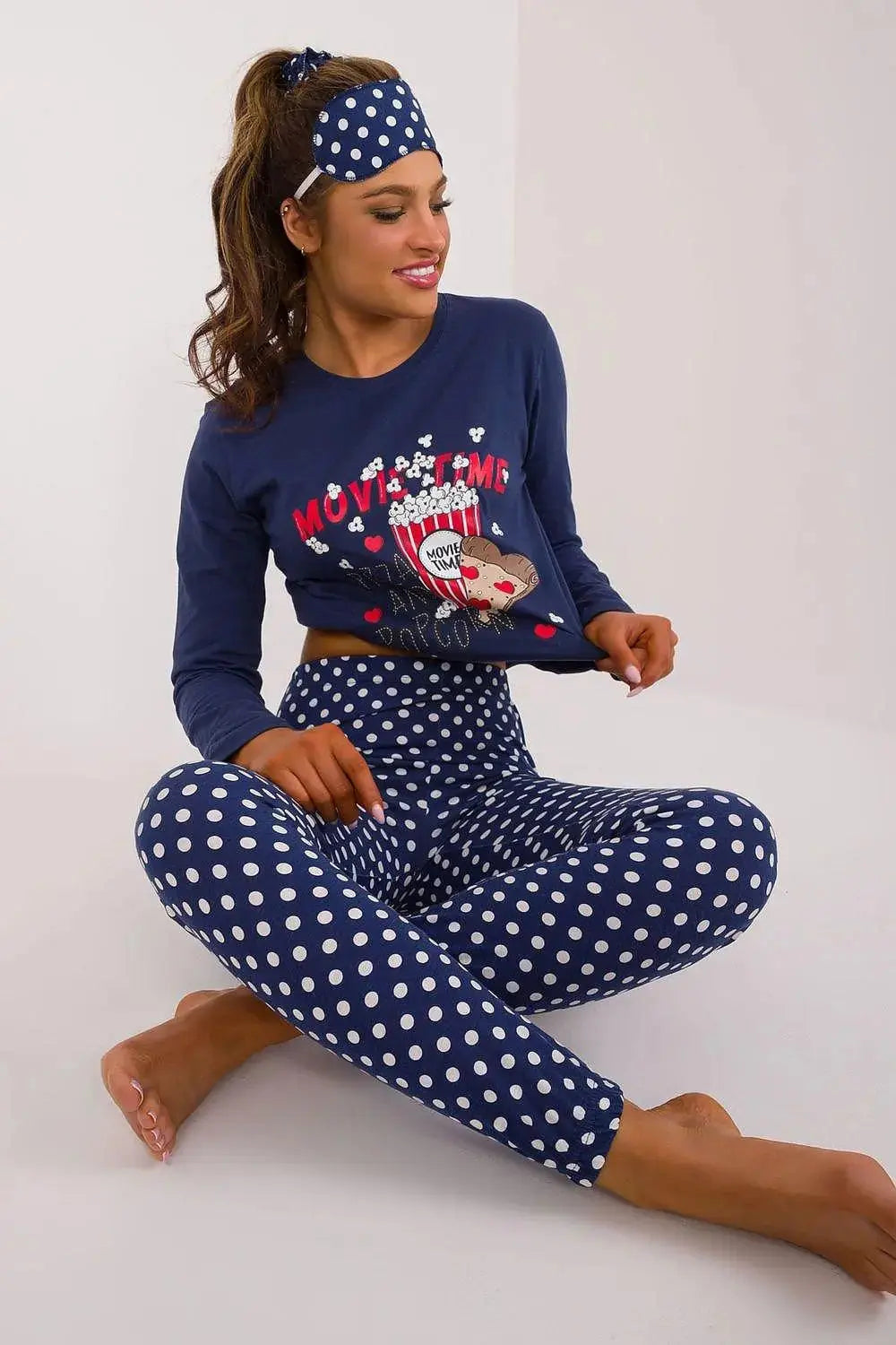 Factory Price blouse, pants, blindfold and hair elastic womens pajamas