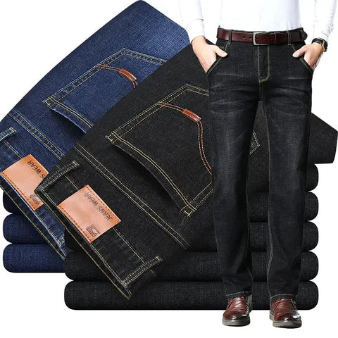 Luxury European-American Style Men's Stretch Jeans – Slim Straight Denim (Size 28-38)
