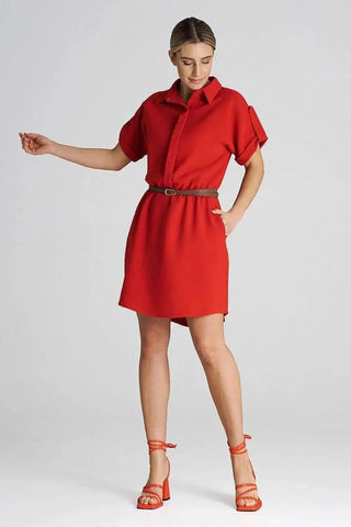Figl Loose-Fit Daydress with Collar and Short Sleeves