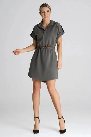 Figl Loose-Fit Daydress with Collar and Short Sleeves