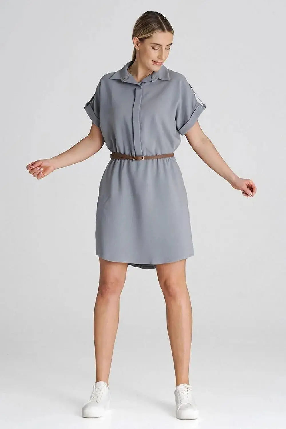 Figl Loose-Fit Daydress with Collar and Short Sleeves