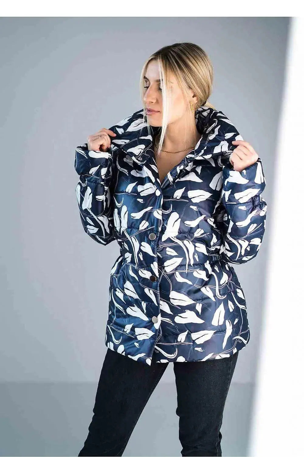 Figl high collar quilted hip-length jacket