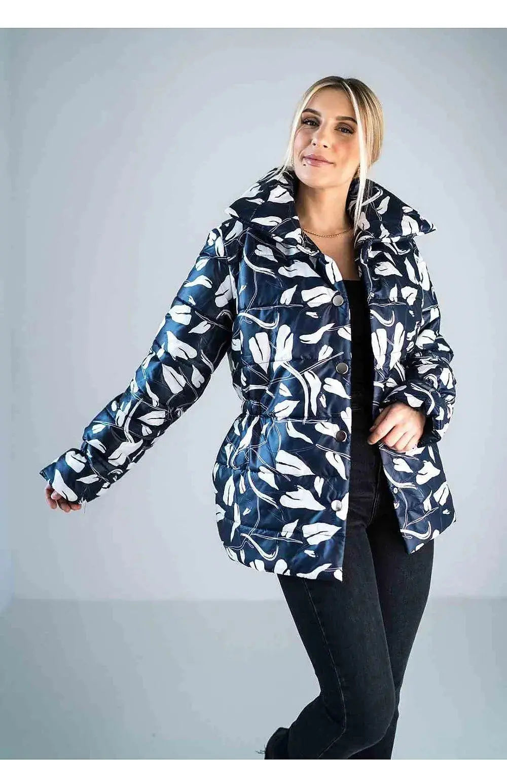 Figl high collar quilted hip-length jacket