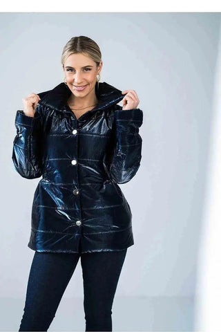 Figl high collar quilted hip-length jacket