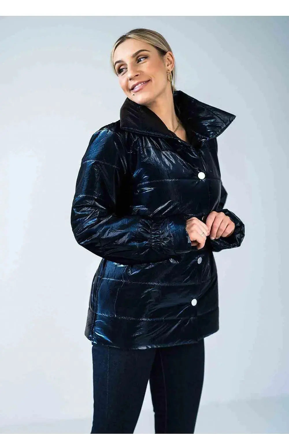 Figl high collar quilted hip-length jacket