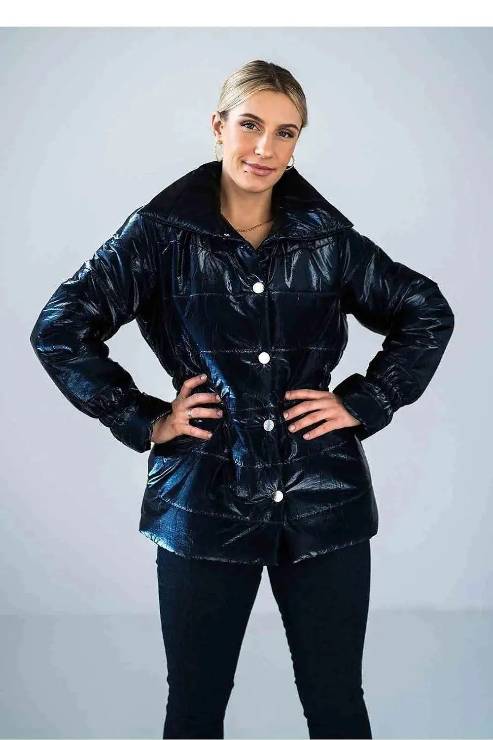 Figl high collar quilted hip-length jacket