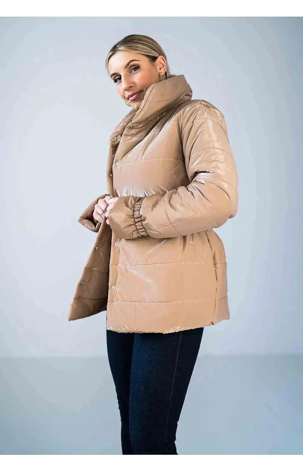 Figl high collar quilted hip-length jacket