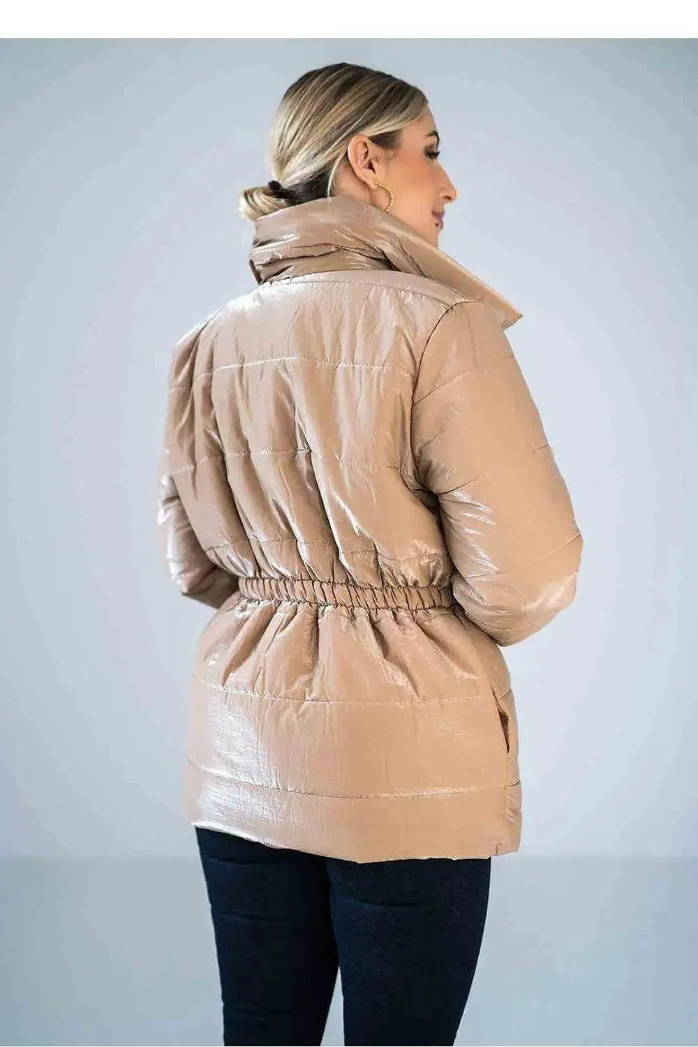 Figl high collar quilted hip-length jacket