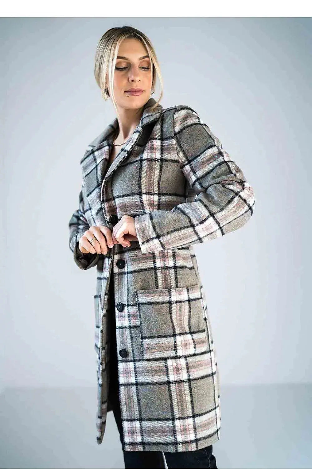 Figl simple knee-length checked coat