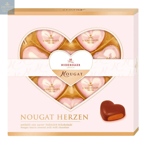 Foiled milk chocolate praline hearts in gift box - Jag Couture Chocolates