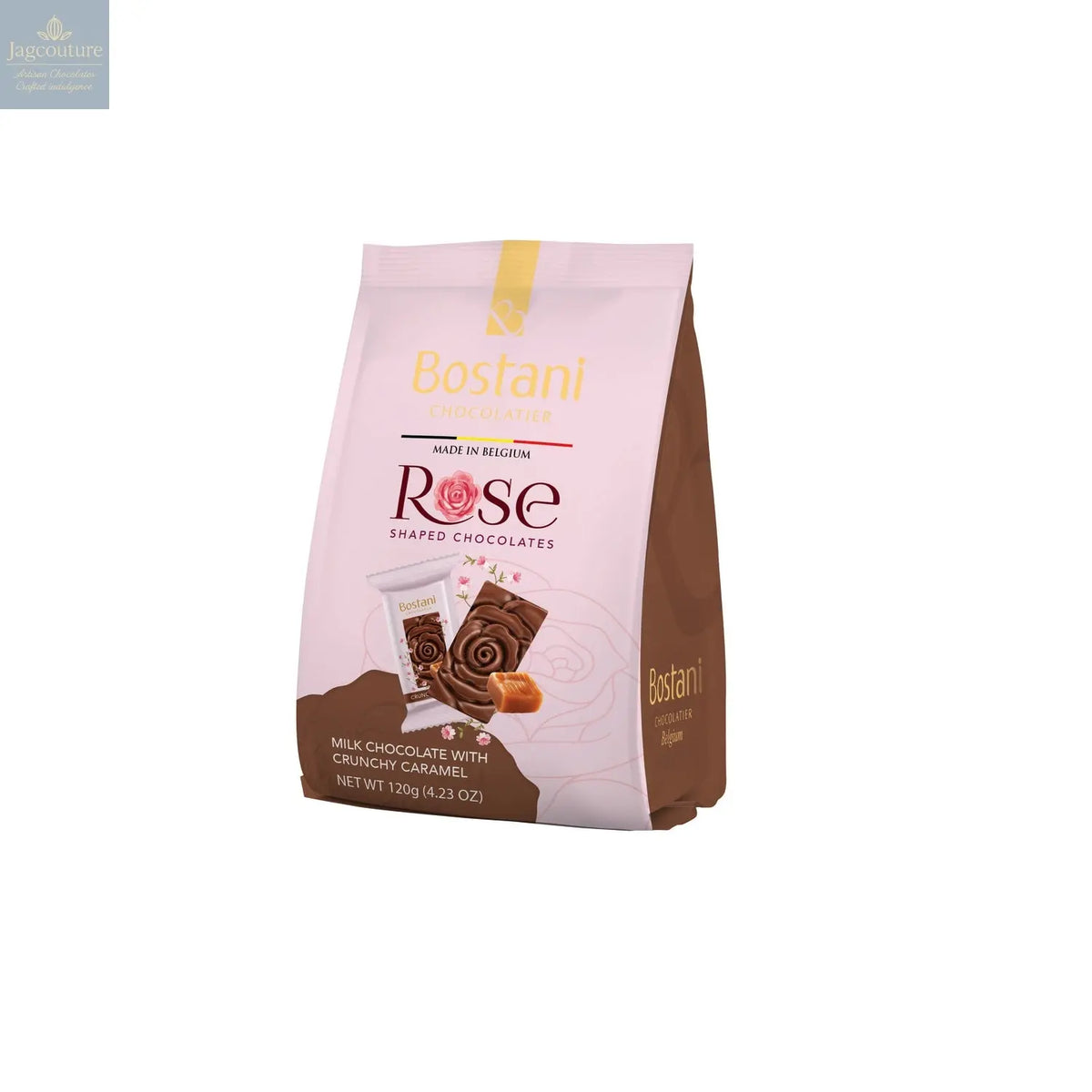 Gift bag of individually wrapped rose shaped milk chocolates with crunchy caramel - Jag Couture Chocolates