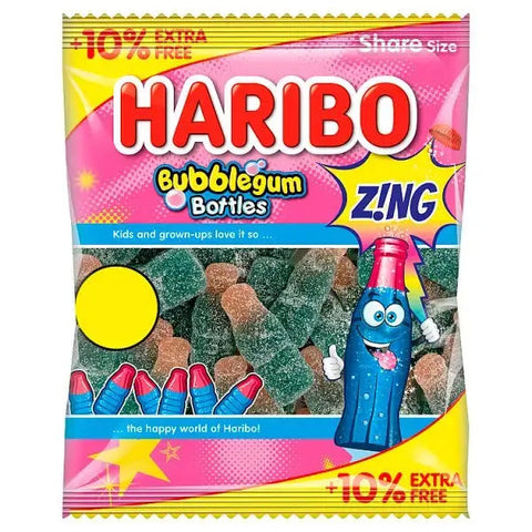 HARIBO Bubblegum Bottles Zing Jelly & Fizzy Sweets Sharing Bag 154g (Case of 12)