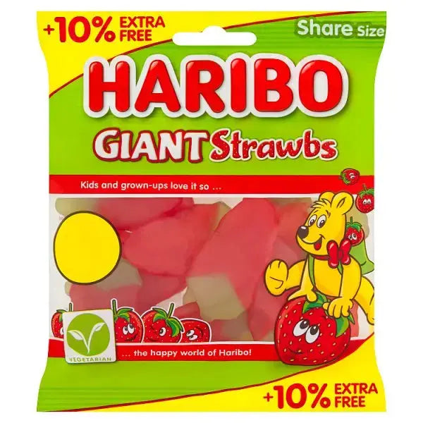 HARIBO Giant Strawbs Strawberry Flavour Chewy Jelly Sweets Sharing Bag 154g (Case of 12)