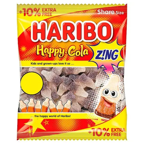 HARIBO Happy Cola Zing Fizzy & Jelly Sweets Sharing Bag 154g (Case of 12)