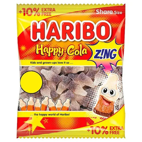 HARIBO Happy Cola Zing Fizzy & Jelly Sweets Sharing Bag 154g (Case of 12)