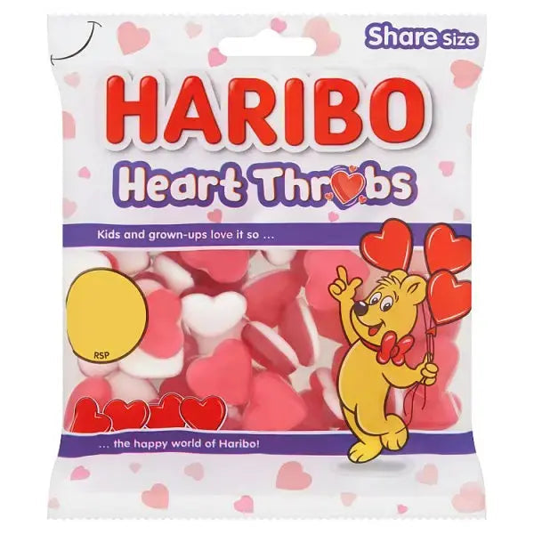 HARIBO Heart Throbs Strawberry Fruit Flavour Jelly & Foam Sweets Sharing Bag 140g (Case of 12)