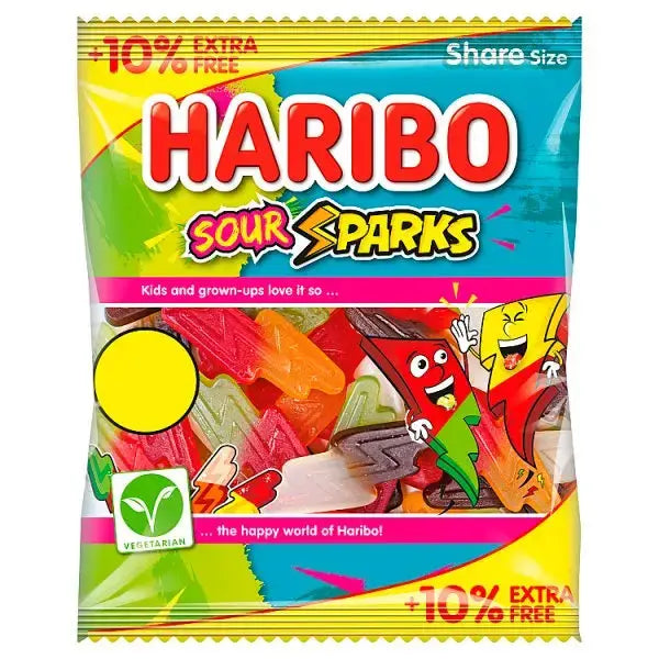 HARIBO Sour Sparks Fruit & Cola Gums Sweets Sharing Bag 154g (Case of 12)