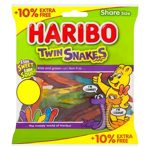 HARIBO Twin Snakes Fruit Flavour Gum Jelly Sweets Sharing Bag 154g (Case of 12)