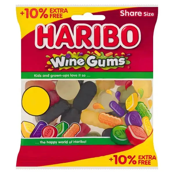 HARIBO Wine Gums Fruit Flavour Jelly Sweets Sharing Bag 154g (Case of 12)