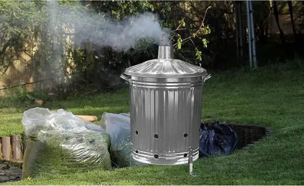 Heavy Duty Galvanised Metal Fire Burning Incinerator Bins With Lids & Handles