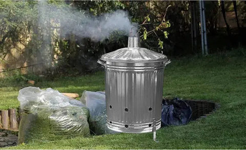 Heavy Duty Galvanised Metal Fire Burning Incinerator Bins With Lids & Handles