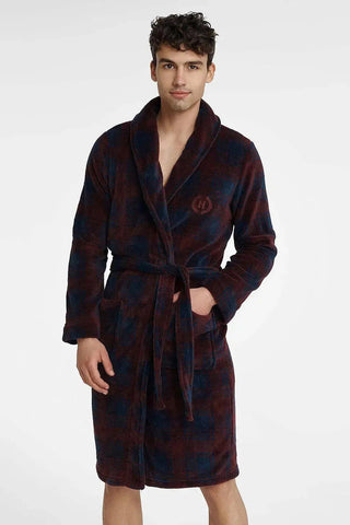 Henderson burgundy and navy blue men's bathrobe